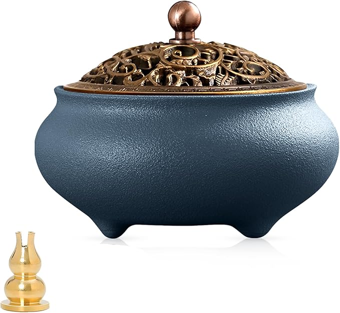 Coil Incense Burner， Ceramic Cone Incense Burner Holder Suitable for Incense/Cone/Coil/Stick, Sage, Mosquito Incense, and Charcoal. Incense Holder+Fireproof Cotton Inside. - Bloomnest