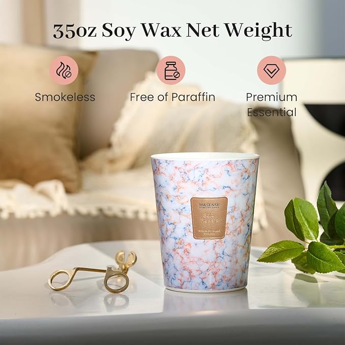M&SENSE SolarFlowers Scented Candles for Home, 3-Wick Highly Scented Jar Candles, Extra Large Candle 35 Oz 150 Hours Long Lasting Burning, Relaxing Aromatherapy Candle for Stress Relief,Meditation - Bloomnest