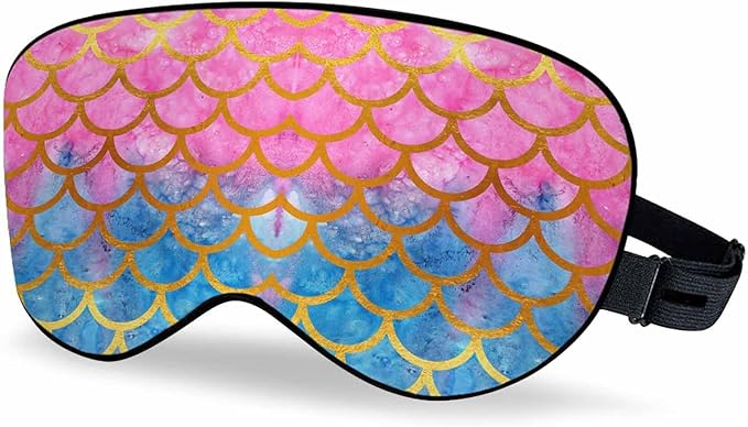 Purples Blues Mermaid Scales Sleep Eye Mask Watercolor Fish Scales Bright Summer Reptilian Scales Gold Men Women Sleep Mask With Adjustable Strap Eye Cover Eye Shade For Travel, Nap,Meditation - Bloomnest