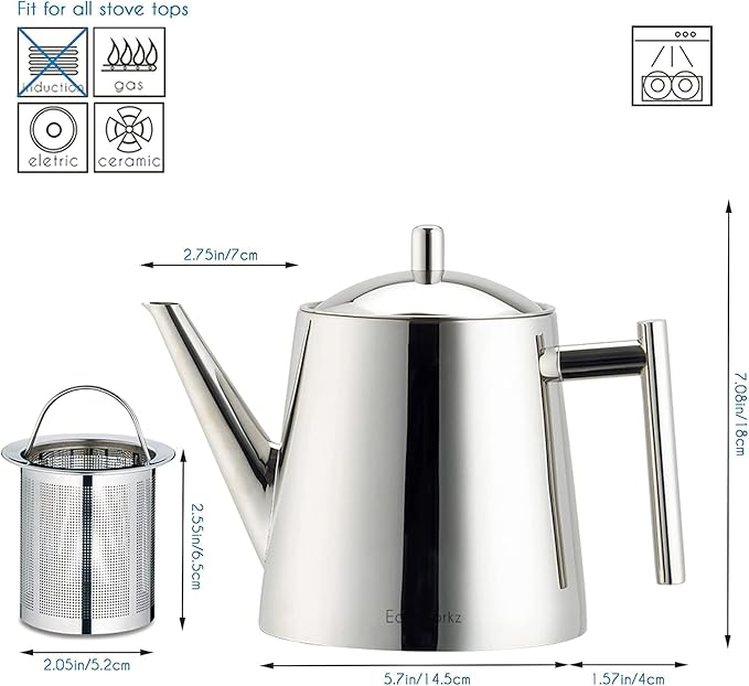 Easyworkz Stainless Steel Teapot With Removeable Infuser 50 oz (1500ml) Stovetop Tea Maker for Fruit Herbal and Infusion - Bloomnest