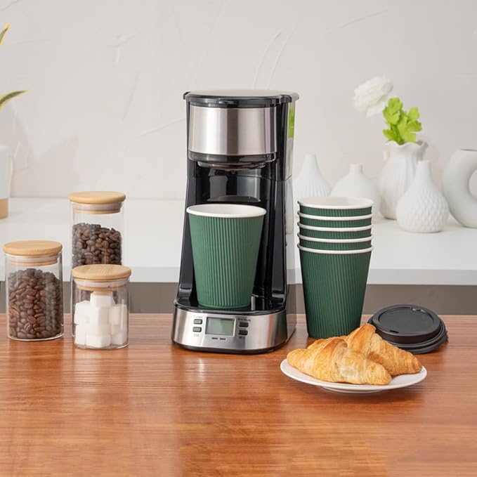 Restaurantware-12 Ounce Disposable Coffee Cups, 500 Ripple Wall Hot Cups For Coffee - Lids Sold Separately, Rolled Rim, Forest Green Paper Insulated Coffee Cups, For Hot Coffee, Tea, And More - Bloomnest