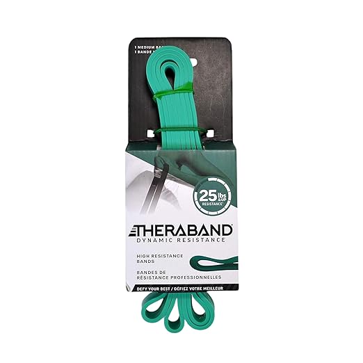 THERABAND High Resistance Band, Elastic Super Bands For Improving Flexibility, Injury Rehab, & Full Body Workouts, Heavy Duty Stretch Bands For Powerlifting, Medium, Green, 25 Lbs. Resistance - Bloomnest