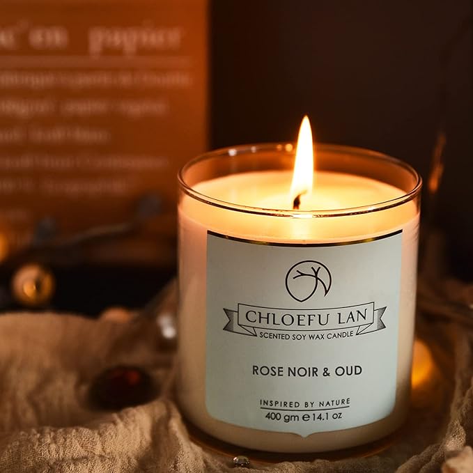 Chloefu LAN Rose Noir & Oud Scented Candle Luxury Soy Large Candle Jar 14.1 oz,100 Hours Long Lasting Burning Highly Scented Candle,Valentines Day Gifts for Her - Bloomnest