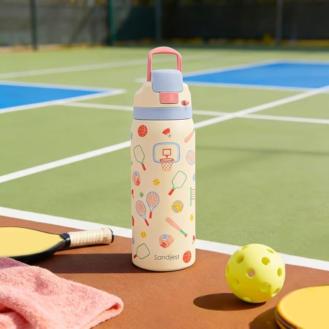 Sports Lover Stainless Steel Water Bottle, Vacuum Insulated, Push-Button Lid, 32 oz, Gifts for Women Girls Friends Teens Birthday Christmas SANDJEST
