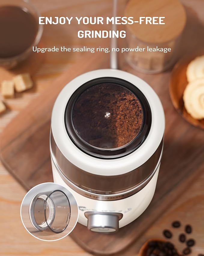 SHARDOR Electric Super Silent Blade Coffee Grinder, Timed Grind Control Rotary Knob, Adjustable Coarse to Fine for Coffee Beans, Spices & Herbs, with 1 Removable Stainless Steel Bowl, Cream - Bloomnest