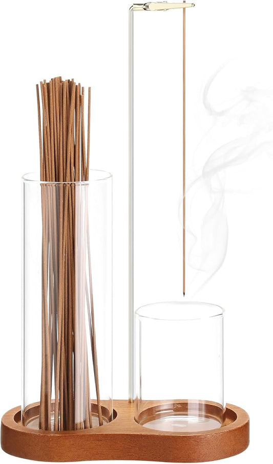 2 in 1 Incense Holder for Sticks, Incense Burner Holder with Glass Ash Storage and Incense Sticks Organizer, Insence-Stick Holder for Yoga Spa Meditation Home Decor - Bloomnest