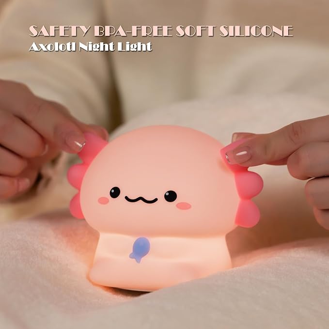 Axolotl Cute Cartoon Nursery Night Lights, Animal Design Safe Silicone Soft LED Nursery Lamp for Toddler Room Decoration - Bloomnest