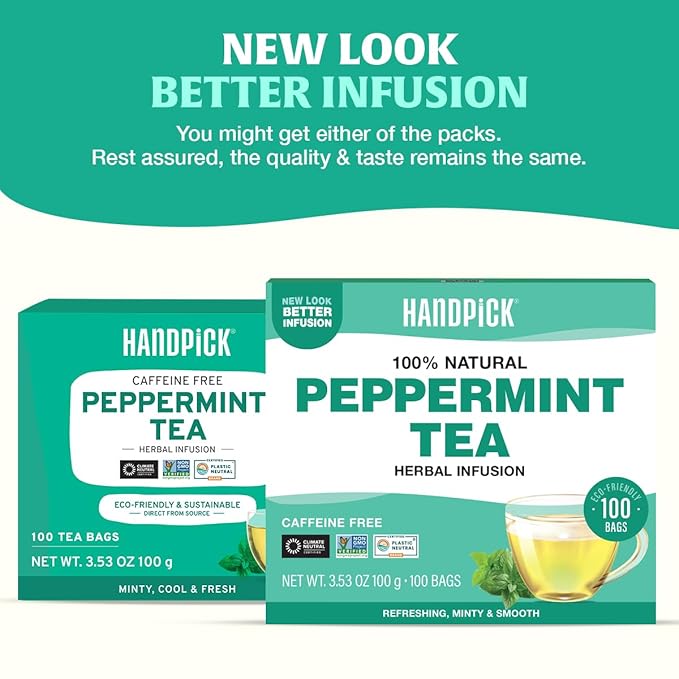 HANDPICK, Peppermint Tea, Eco-Conscious Tea Bags - 100 Count | Caffeine Free, Non-GMO | Minty, Fresh & Cool flavor | Direct From Source - Bloomnest