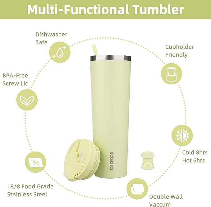 BJPKPK 34oz Insulated Tumbler With lid And Straw Stainless Steel Tumblers Travel Coffee Mug Reusable Thermal Cup,Macaron Green - Bloomnest