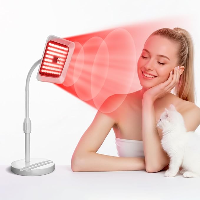 Red Light Therapy for Face and Body, 3 Wavelength 660nm 730nm 850nm Infrared Light Therapy Desk Lamp with 360°Adjustable Head & Phone Stand for Home Office Travel Portable Use, Ideal Gift for Women