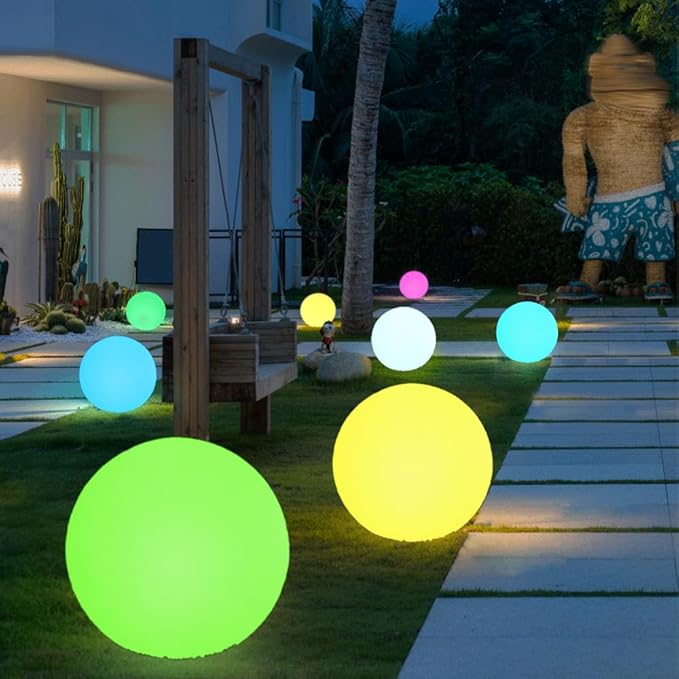 Large LED Glowing Ball Light, 20-in Outdoor LED Garden Orb Lights, Rechargeable Globe Lights RGB Color Changing Globe Floor Lamp Mood Lamp w/Remote, Waterproof Light Up Ball Light for Patio Lawn Decor - Bloomnest