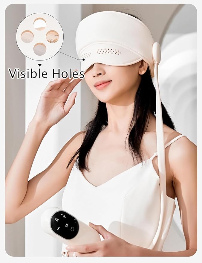 Head and Eye Massager with Heat, 6 Airbags 4 Massage Modes & 3 Heat Levels for Migraine Relief and Deep Relaxation, Rechargeable Adjustable Mask, Type-C Fast Charge, Quiet with LED Display Bloomnest