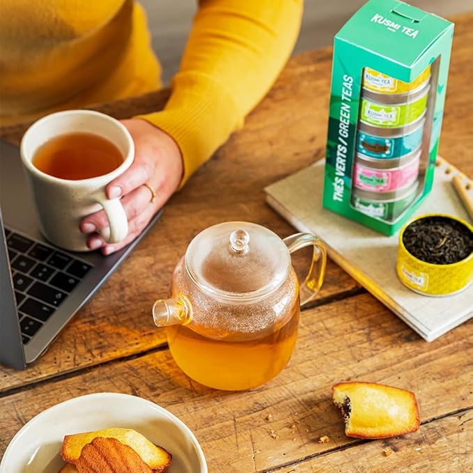 Kusmi Tea - Organic Green Tea Variety Box - Gift Idea for Men and Women - Spearmint Green Tea, Jasmine Tea - A Selection of 5 Iconic Flavors - Loose Leaf Tea - 5 Tins of 0,9 oz - Bloomnest