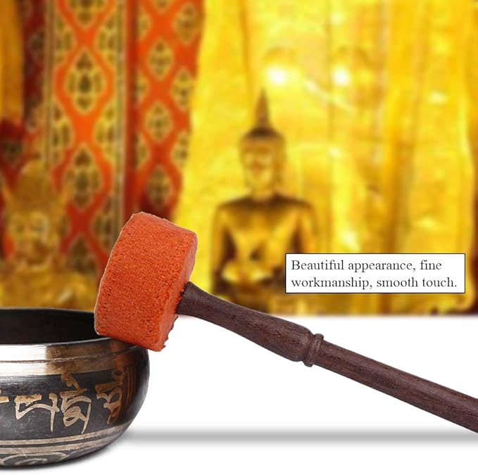 Hard Wood Felted Striker, Handmade Hard Wood Multi-Purpose Tibetan Buddhism Singing Bowl Mallet Striker Stick for Meditation Chakra Healing Prayer and Yoga (Orange) - Bloomnest