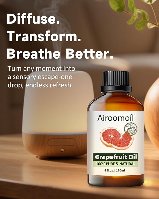 Grapefruit Essential Oil 4 Fl Oz (120ml), 100% Natural & Undiluted, Bright Citrus Scent for Diffusers, DIY Soap, Candles & Bath Bombs, Large Value Bottle for Everyday Aromatherapy Airoomoil