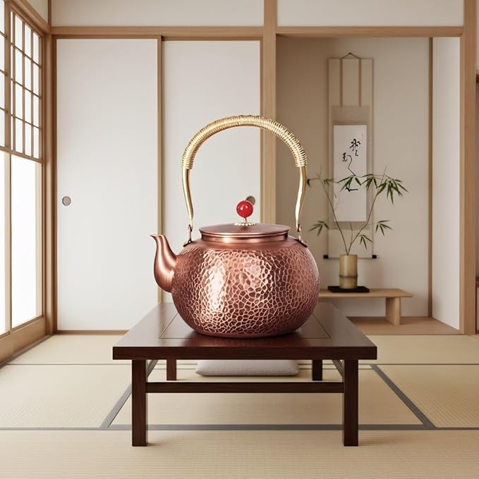 Copper Tea Kettle, 1.6 Quart Stovetop - Handmade Hammered Pot with Coating-Free & Rust Resistant Design for Traditional Stovetop Use - Bloomnest