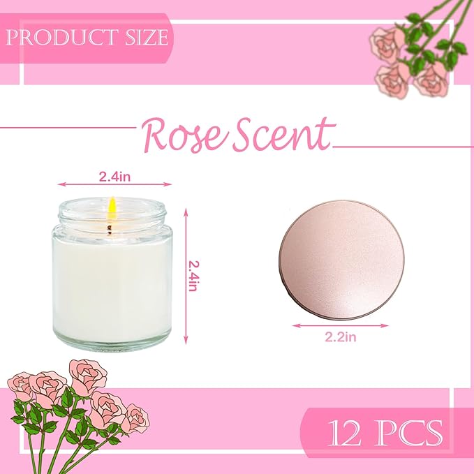 12 Pcs 4 Oz Mini White Soy Candles,Rose Scented Candles Set,Bulk Aromatherapy Candle,Great Stress Relieving Scented Candle for Girls as a Gift for Birthdays, Weddings and More! - Bloomnest