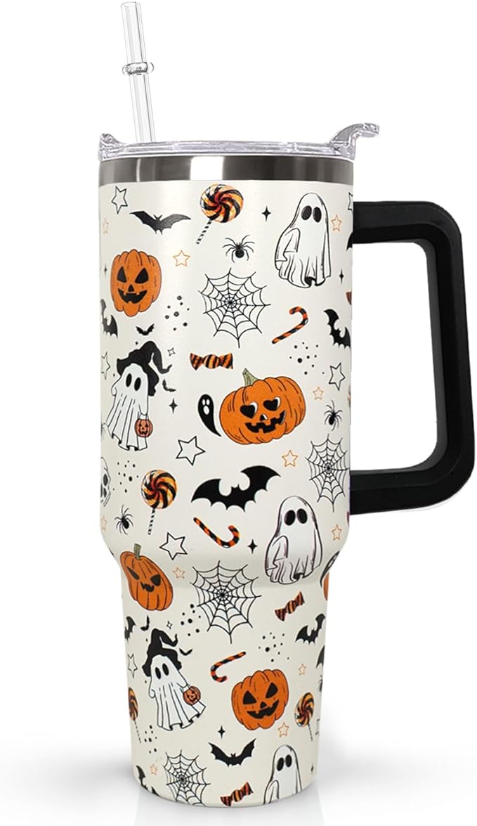 Ceovfoi 40 oz Halloween Pumpkin Tumbler Insulated Stainless Water Bottle Travel Coffee Cup, Water Bottle - Goth Ghost Witch Decor Gift for Women - Bloomnest
