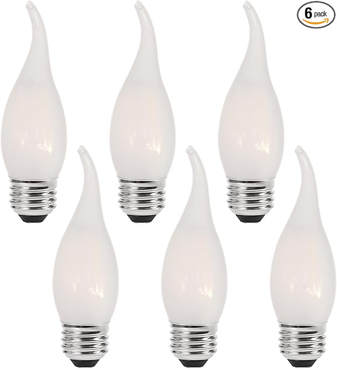 E26 Chandelier Light Bulbs Frosted 25 Watt Candelabra Bulb Equivalent, 2W LED Bulb E26 Candelabra Medium Base 2700K Warm White, 6 Pack - Bloomnest