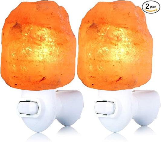 2 Pack Himalayan Natural Salt Lamp Night Light Plug in, Certificated 360 Degree Rotatable Wall Plug with Extra 4 Replacement Bulbs for Bathroom Bedroom, Pink Crystal Rock Salt Hand Crafted - Bloomnest