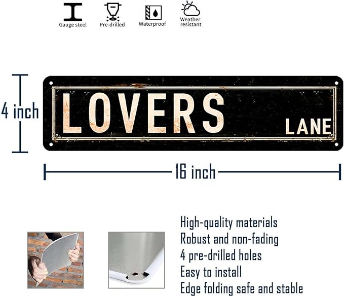 Lovers Lane Street Sign Vintage Poster for Room Decor Aesthetic Grunge Wall Art Downtown Girl Posters Retro Street Metal Tin Signs for Bedroom Coquette Wall Decor 4x16 Inch - Bloomnest