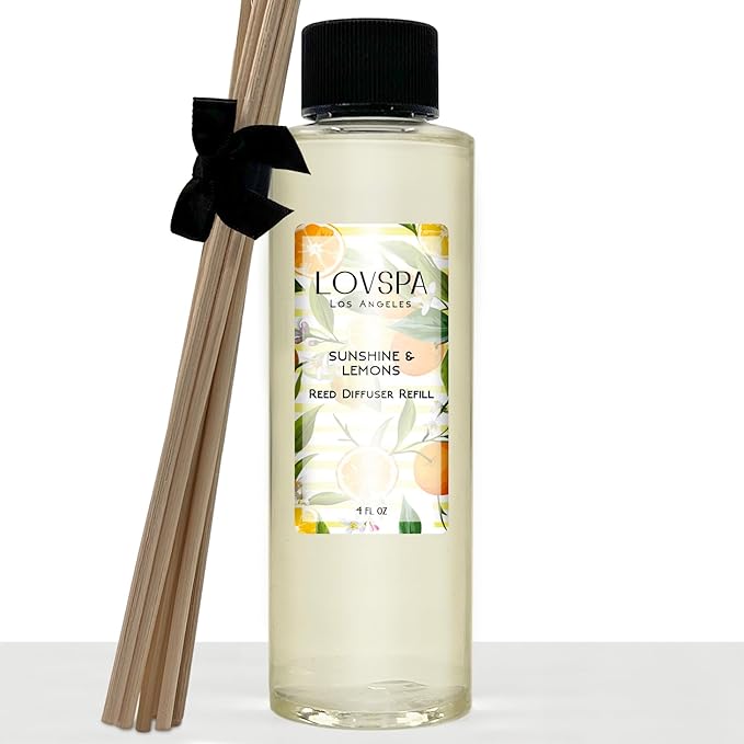 LOVSPA Sunshine & Lemons Diffuser Oil - Luxury Essential Oils for Diffuser Refill & Air Freshener Room Spray - Long-Lasting & Natural Home Fragrance, Scented Oil for Diffusers, USA Made, 4oz - Bloomnest