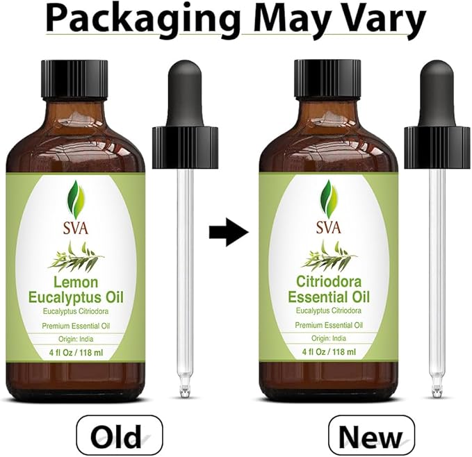 SVA Lemon Eucalyptus Essential Oil – 4 Fl Oz – 100% Natural Citriodora Oil - for Diffuser, Hair Care, Face, Skin Care, Aromatherapy, Scalp and Body Massage, Soap and Candle Making – with Dropper - Bloomnest