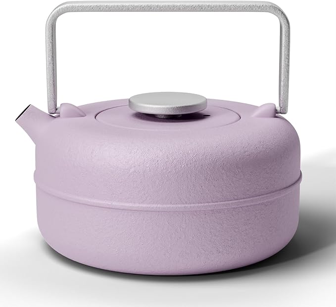 Toptier Teapot with Removable Infuser, Cast Iron Tea Kettle Stovetop Safe, Solid Geometry Cylinder Design Tea Pot Coated with Enameled Interior for 27 Ounce (800 ml), Purple - Bloomnest