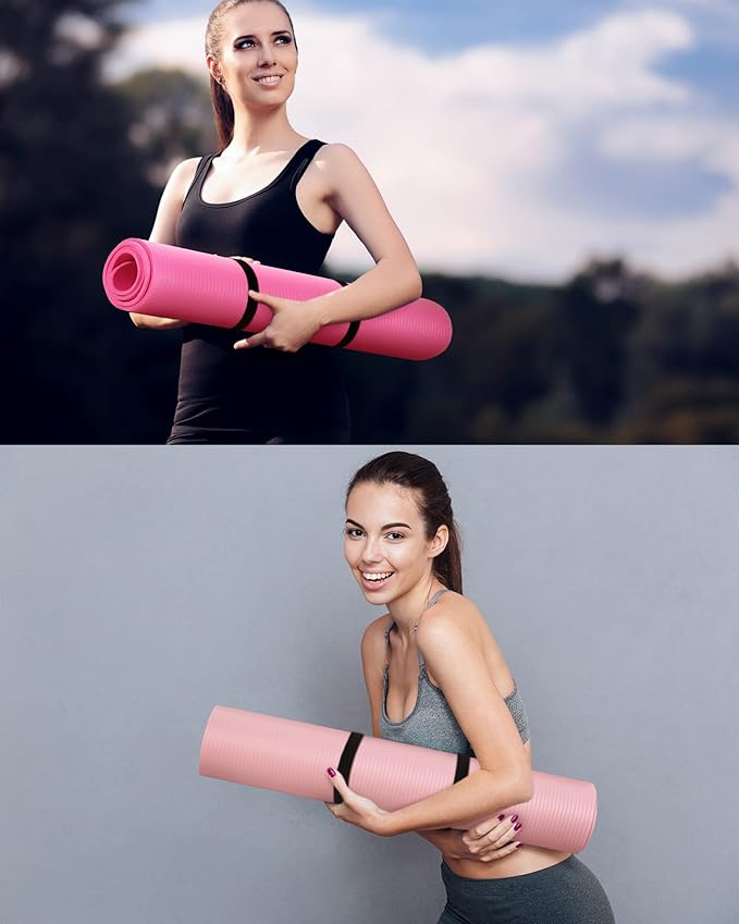 Woanger 2 Pack Yoga Mats (72x24) 3/8 Inch Thick Exercise Yoga Mat for Home Workout with Strap Non Slip Pilates Gym Supplies for Women Men - Bloomnest