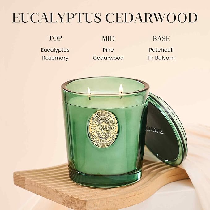 M&SENSE Large Two-Wick Soy Candle | Eucalyptus Cedarwood& Emerald Green | 19.8 oz, 120H Burn Time | Luxury Scented Candle for Relaxation, Gifting, Home Décor | Ideal for Bedroom, Office - Bloomnest