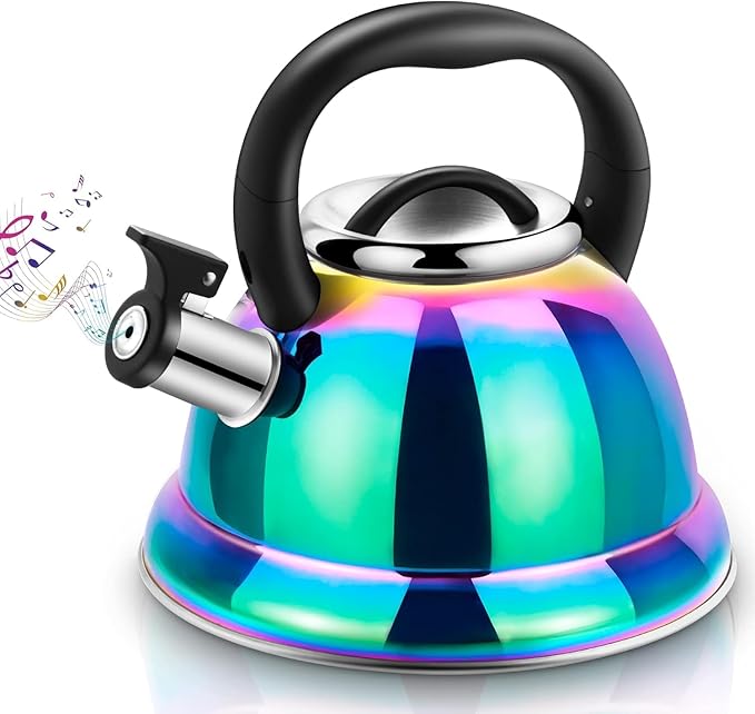 Tea Kettle, Kettle 3.7QT, Tea Pot Whistling 316 Stainless Steel, Tea Kettle Stovetop with Cool Folding Handle, Kettle Teapot Rainbow Induction for Boiling Water, Mirror Finish - Bloomnest