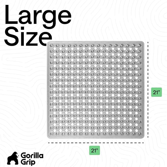 GORILLA GRIP Patented Square Shower Stall Mat, Small Bathtub Floor Mats for Stand Up Showers with Suction Cups and Drainage Holes, Machine Washable, Soft on Feet, Bathroom Accessories 21x21 Inch, Gray - Bloomnest