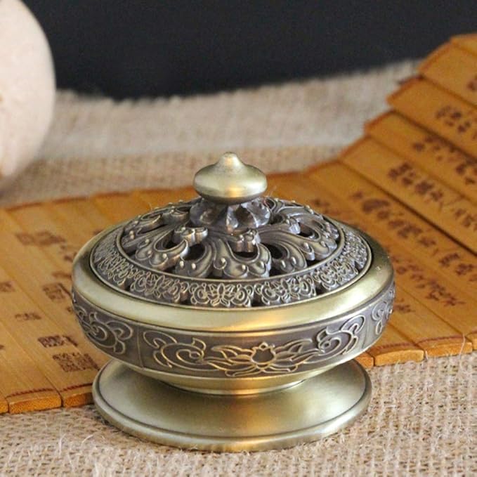 Incense Burner Cone Incense Holder Censer with a Dustproof Lid Exquisite Alloy Decoration for Bedroom Kitchen Teahouse Office - Bloomnest