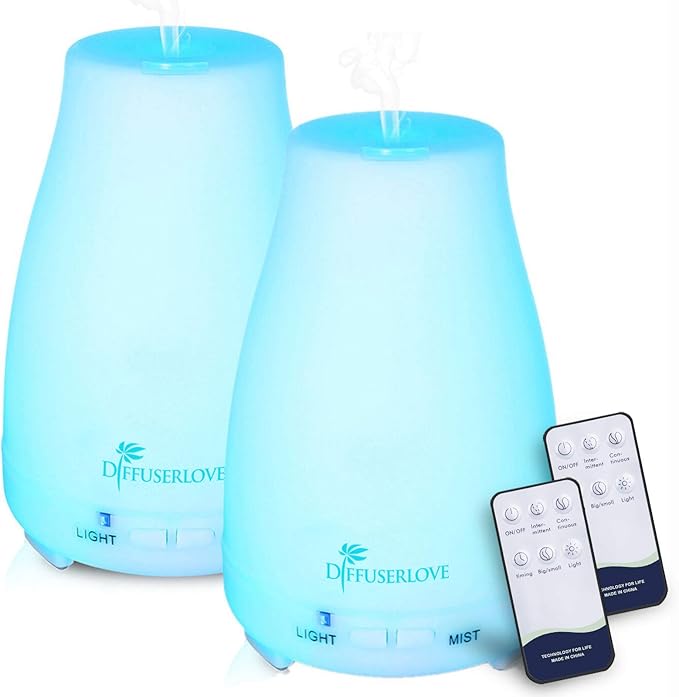 Diffuserlove Diffuser 2 Pack Essential Oil Diffuser 200ML Remote Control Ultrasonic Aromatherapy Diffuser Mist Humidifiers for Bedroom Office Yoga Diffuserlove