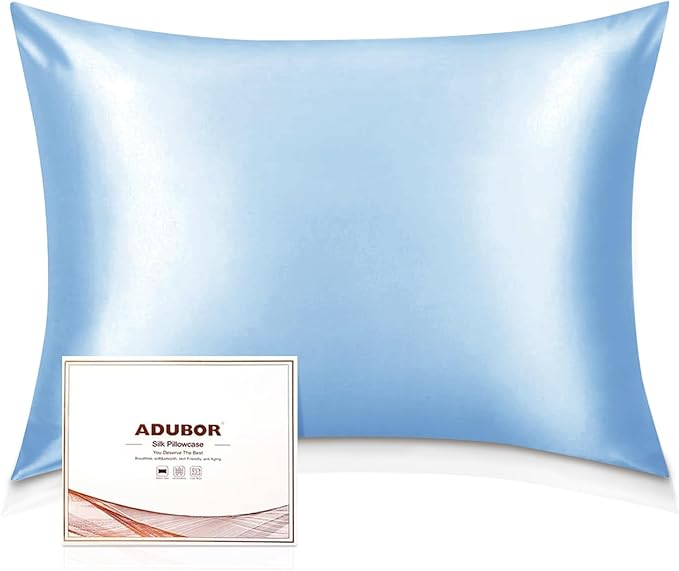 Adubor Mulberry Silk Pillowcase for Hair and Skin with Hidden Zipper, Both Side 23 Momme Silk, 900 Thread Count (20x36inch, King Size, Sky Blue, 1pc) - Bloomnest