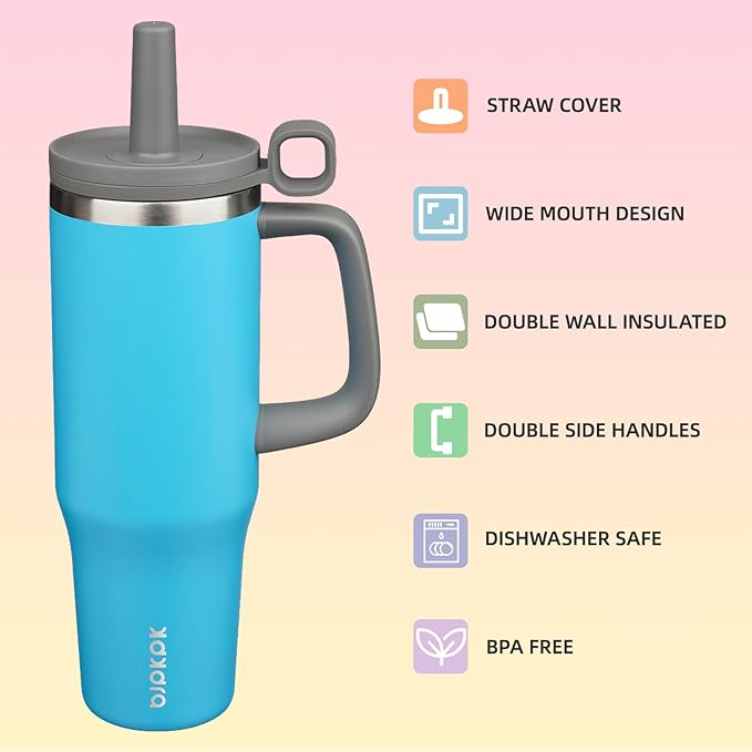 BJPKPK Insualted Tumblers with Handle and Straw 40oz Stianless Steel Travel Coffee Mug Thermal Cups with Lid,Reef Blue - Bloomnest
