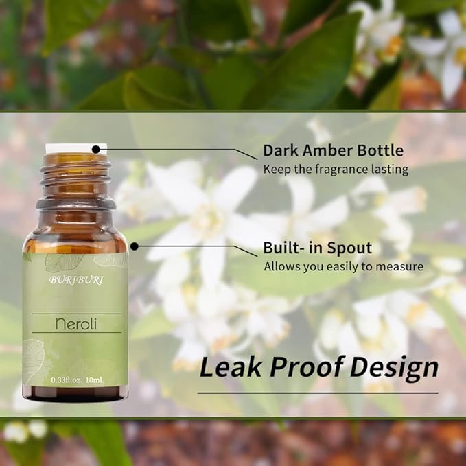 Neroli Organic Essential Oil 100% Pure, Undiluted, Natural, Aromatherapy Orange Blossom Oils 10ML BURIBURI