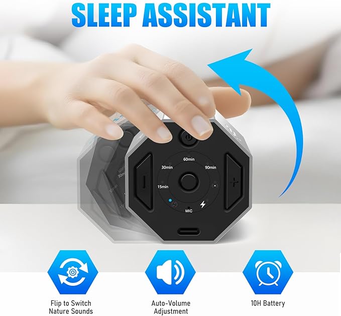 White Noise Machine, Gravity Sensing 8 Soothing Natural Sounds, Intelligent Collection of Environmental Noise, Small and Portable, Suitable for Adult Sleeping Machine - Bloomnest