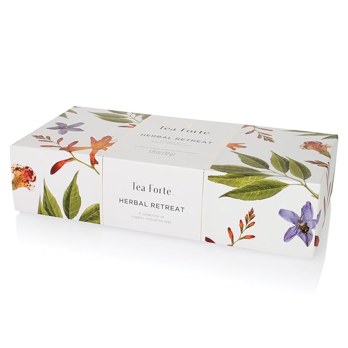 Tea Forte Herbal Retreat Organic Caffeine Free Premium Herbal Tea Petite Presentation Box Tea Gift Set Sampler, 10 Handcrafted Pyramid Tea Bag Infusers - Bloomnest