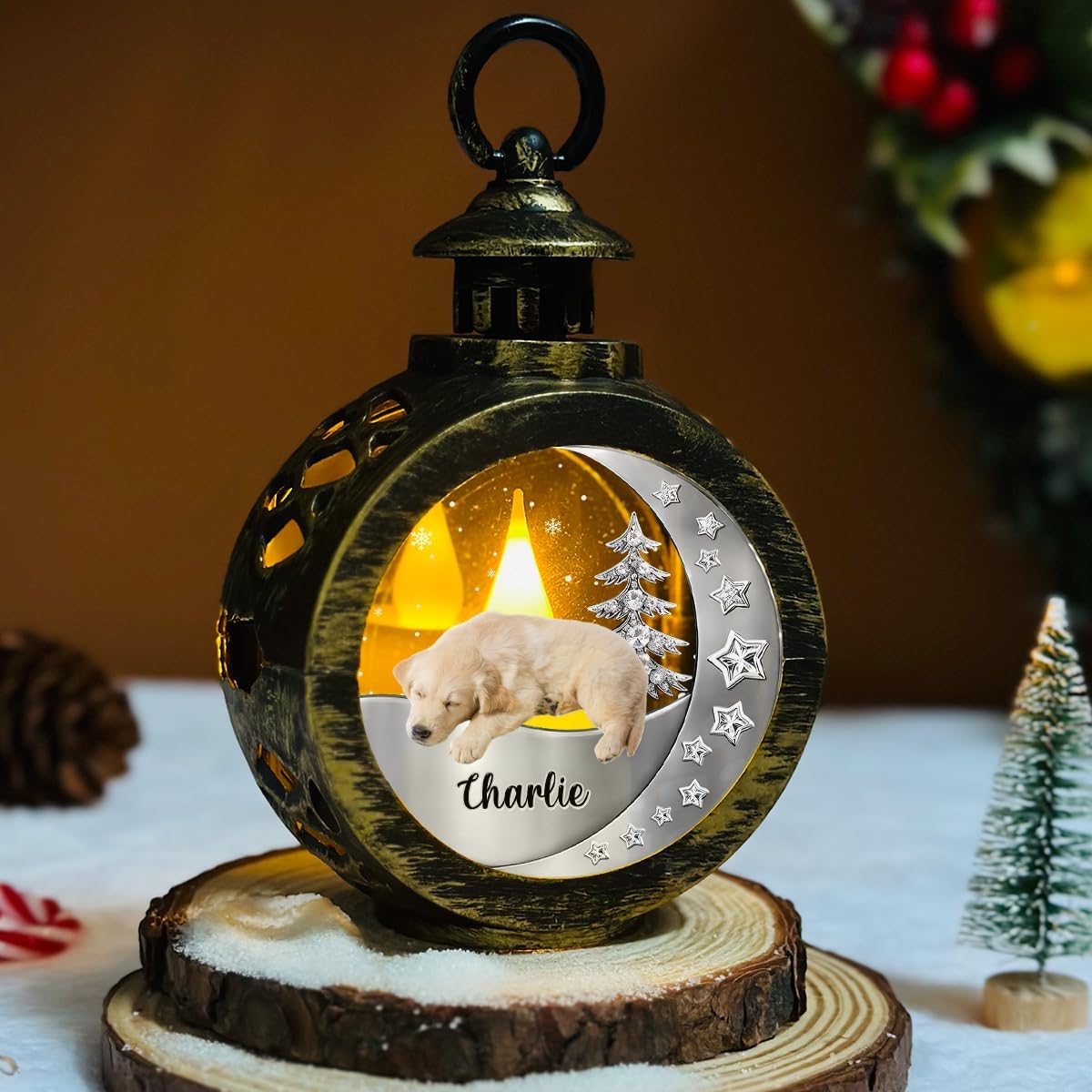 WRAPPINESS Personalized Sleeping Dog Christmas Lantern for Dog Lovers, Custom Photo Memorial Lantern Loss of Dog, Deepest Sympathy Gift for Pet Loss, Hardest Goodbye Dog Remembrance Gift