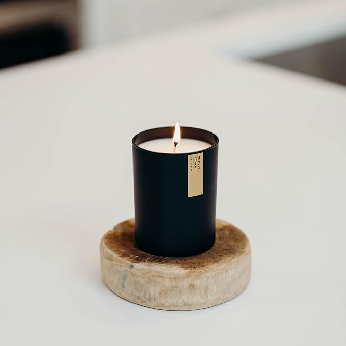 Calyan Wax Co. Vetiver & Tonka Scented Candle - 75 Hour Burn - Luxury Non Toxic Soy Wax Candles - Long Lasting Black Tumbler Jar Candle for Home - 10.2oz - Bloomnest