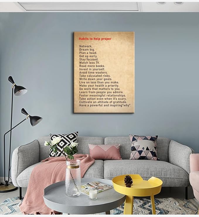 Motivational Poster for Office Inspirational Wall Art Habits to help proper Grow up Inspiring Canvas Painting Prints Wall Pictures for Living Room Bedroom Home Decor Framed Artwork [30''W x 40''H] - Bloomnest