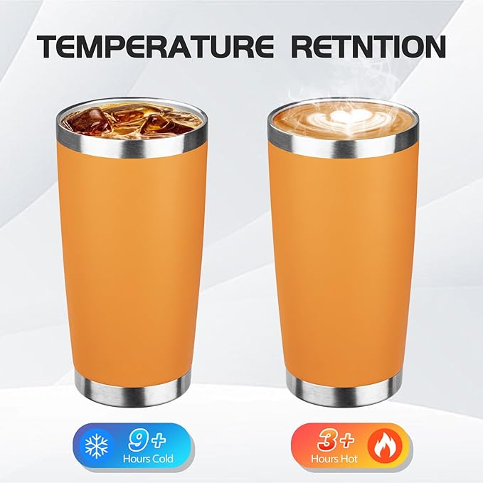 StarSpeed 20oz Tumbler Bulk with Lid, Stainless Steel Insulated Tumblers Double Wall Vacuum Insulated Travel Mug, Powder Coated Coffee Cups for Hot and Cold Drinks(Orange,6) - Bloomnest