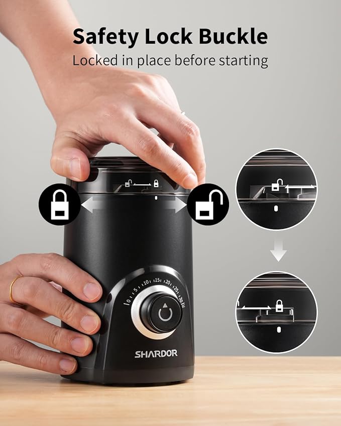 SHARDOR Electric Super Silent Blade Coffee Grinder, Timed Grind Control Rotary Knob, Adjustable Coarse to Fine for Coffee Beans, Spices & Herbs, Black - Bloomnest
