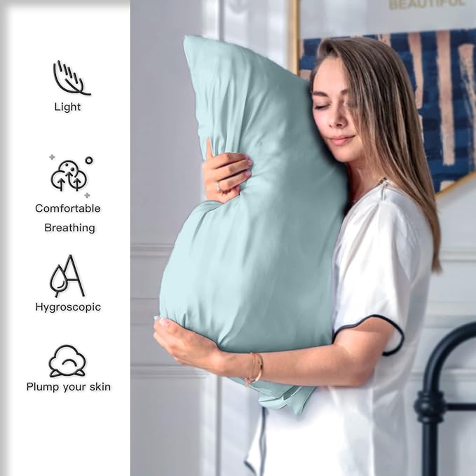 Silk Pillow Cases 2 Pack Soft Breathable and Sliky King Size Pillow Cases Set of 2,Natural Mulberry Silk Pillowcase Set of 2 for Hair and Skin with Hidden Zipper (Blue Haze,20"X 36",2pcs) - Bloomnest