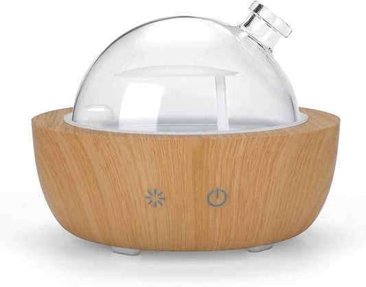 Glass Essential Oil Diffusers for Home, Wood Grain Base Humidifier, Decorative Bedroom Aromatherapy Scent Air Diffuser Ultrasonic Aroma Defusers 200ml