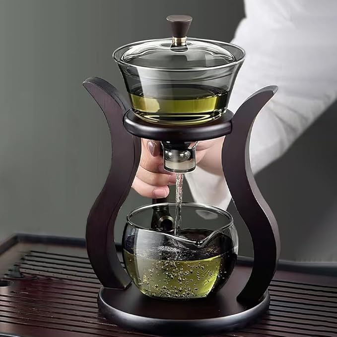 Lazy Kungfu Drip TeaPot, Heat Resistant Tea Set, Semi-Automatic Glass Teapot Suit for Magnetic Water Flow Wooden Glass Teapot Set