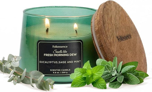 Folkulture Scented Candle | 8.81 Oz - Eucalyptus Candles for Home Scented | Sage & Mint Soy Candle or Non Toxic Candles for Relaxing | Long Lasting Green Candle for Relaxation Gifts for Women - Bloomnest