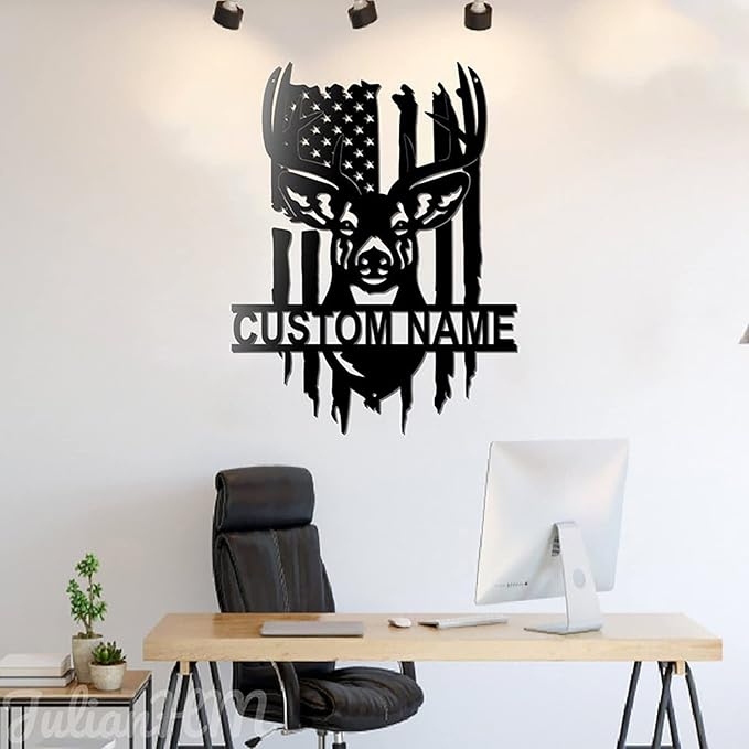 Lovely POD Personalized Hunting Metal sign, Hunting Art, Custom US Deer Hunting Metal Wall Art With Led Lights, Personalized Hunter Name Sign Decoration For Room, Buck Head Deer Outdoor Home Decor - Bloomnest