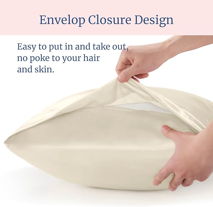 BEDELITE Satin Pillowcase for Hair and Skin, Super Soft and Cooling Similar to Silk Pillow Cases 2 Pack with Envelope Closure, Gift for Women Men(20"x26" Standard Size, Beige) - Bloomnest